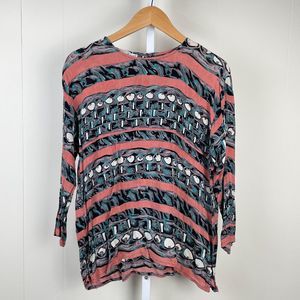 Vintage Casual Studio 100% Rayon Abstract‎ Crinkle Long Sleeve Top Womens Medium